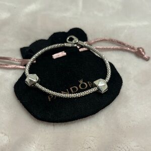 Pandora Bracelet with 2 Geometric Clip Charms
